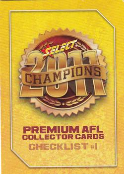 2011 Select AFL Champions #1 Checklist: 1-102 Front
